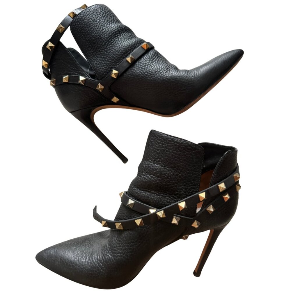 Valentino Black/Gold Rockstud Boots (Size 7)